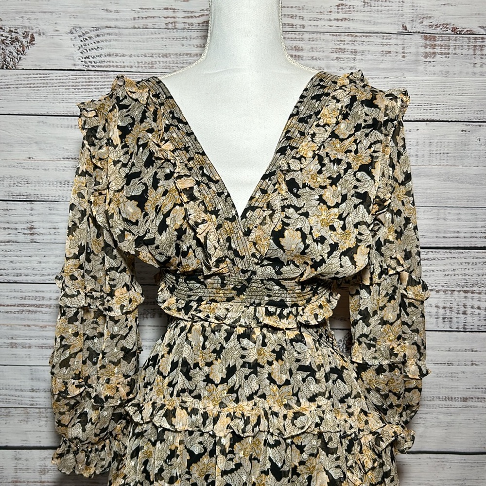 Anthropologie V Neck Ruffle Mini Dress Neutral Motif
Size Small - Picture 8 of 16